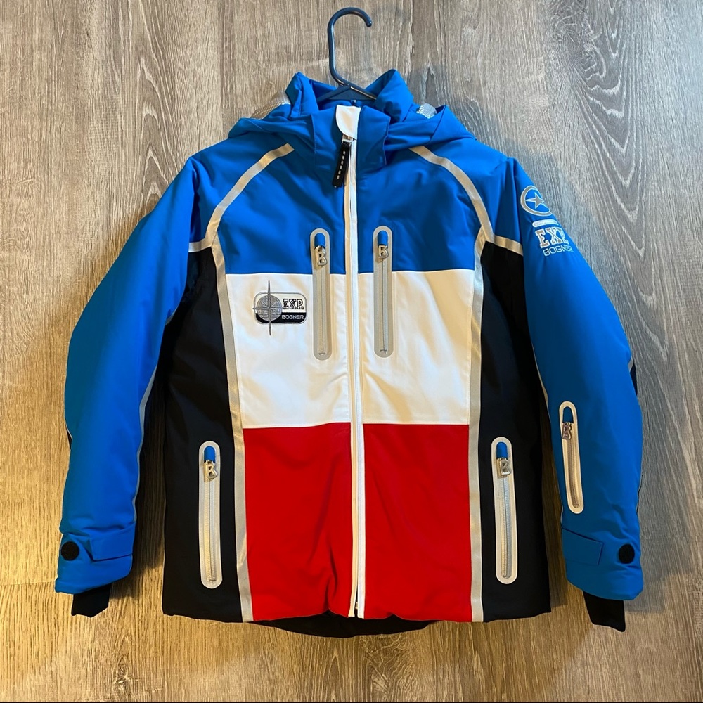 Bogner boys winter ski coat red white and blue size large (12)